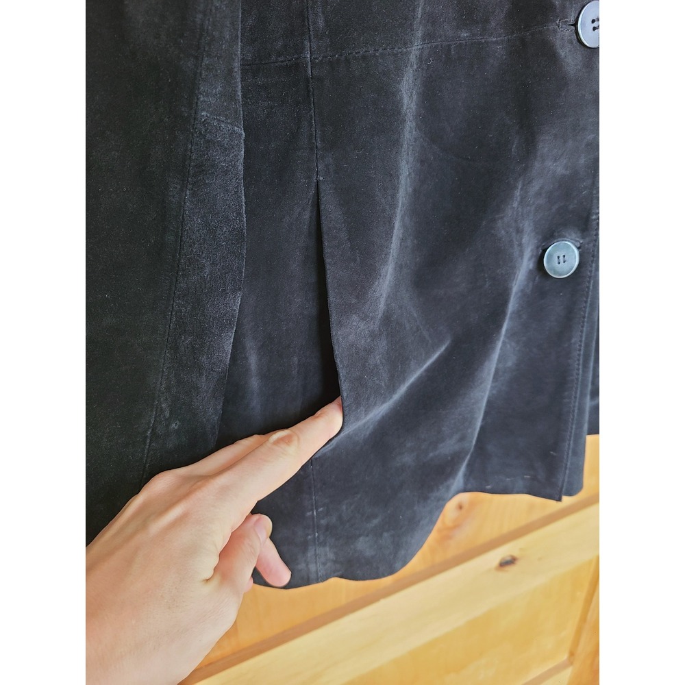 Vintage Y2K Bernardo Black Suede Leather Jacket LARGE Button Front Mid Length L - Picture 8 of 9